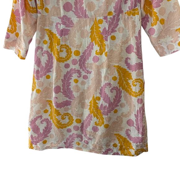 Boden Linen Floral Dress Size 8L Elbow Sleeve Knee Length Split V-Neck Pastel - Picture 9 of 9